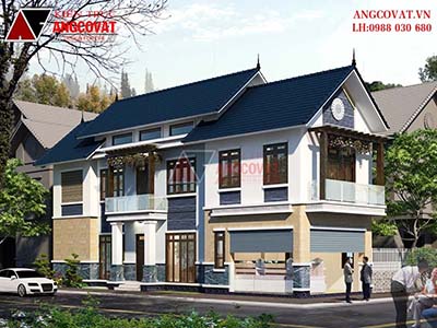 Kiến trúc mẫu nhà 2 tầng kết hợp kinh doanh diện tích 100m2 mái thái ở Bình Phước BT231088