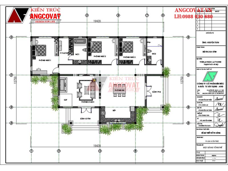 Mặt bằng tầng 1: Mẫu thiết kế nhà biệt thự vườn 200m2 mái thái đẹp ở Hà Nội
