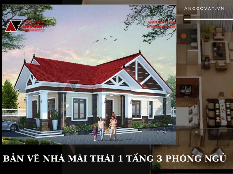  Mẫu nhà mái Thái 1 tầng 3 phòng ngủ đơn giản