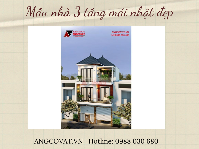                                          Mẫu nhà 3 tầng mặt tiền 7m mái Nhật đẹp tại Hưng Yên