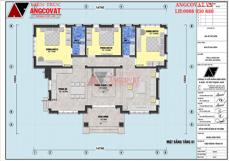 Mặt bằng công năng sử dụng: Mẫu nhà mái nhật 1 tầng 3 phòng ngủ 140m2