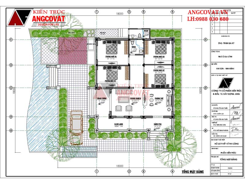 Bản vẽ quy hoạch nội thất của mẫu nhà 1 tầng nhiều phòng ngủ ở Ninh Bình