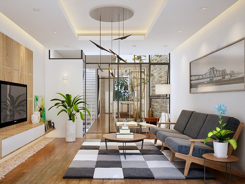 Thiết kế phòng khách theo kiểu nội thất hình học làm căn phòng hiện đại và sang trọng hơn