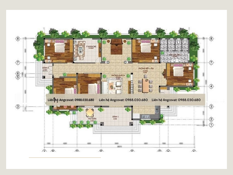 Bản vẽ thiết kế nhà mái thái 1 tầng 5 phòng ngủ 200m2 đẹp