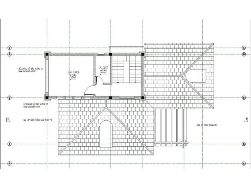 Bản vẽ mặt bằng tầng 3 mẫu nhà biệt thự 3 tầng mái thái 4 phòng ngủ