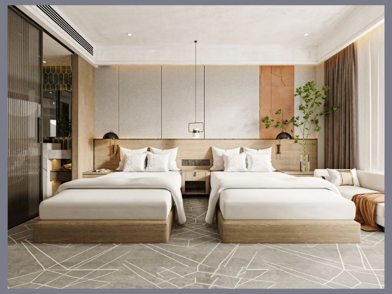 Hình ảnh thiết kế khách sạn mặt tiền 8m có phòng ngủ đôi tiện lợi phù hợp cho gia đình đông thành viên