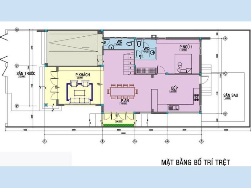 Bản vẽ mặt bằng tầng 1 biệt thự 2 tầng 100m2 mái bằng hiện đại 4 phòng ngủ