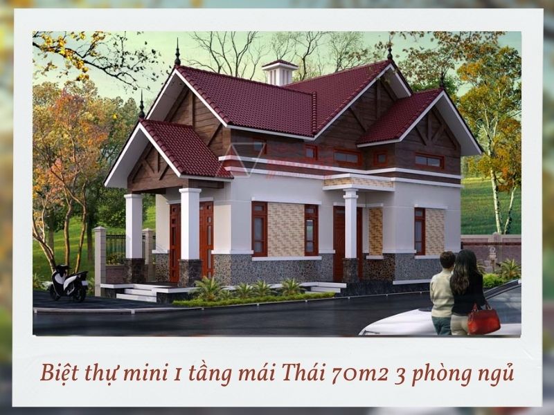 Phối cảnh 1 biệt thự mini 1 tầng mái Thái 70m2 3 phòng ngủ