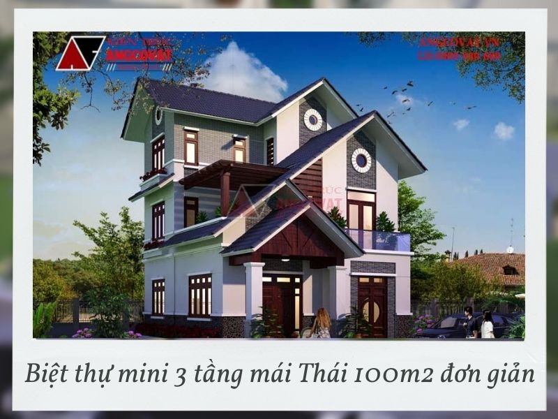 Phối cảnh biệt thự mini 3 tầng mái Thái 100m2 đơn giản