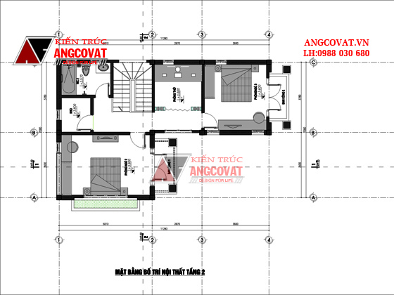 bản thiết kế nhà 3 phòng ngủ 2 tầng mẫu 68 với mặt bằng tầng 2
