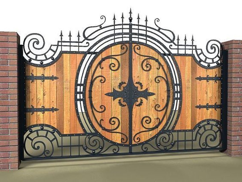 cổng lâu đài biệt thự bằng sắt cổ điển kết hợp gỗ