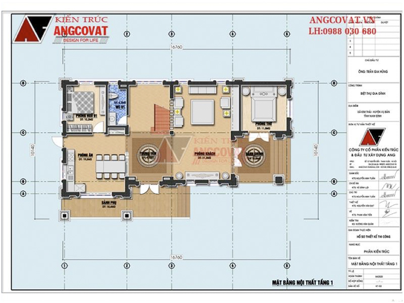 Mặt bằng tầng 1: Thiết kế mẫu nhà 2 tầng đẹp ở nông thôn 2020 xa hoa kích thước 10x16m