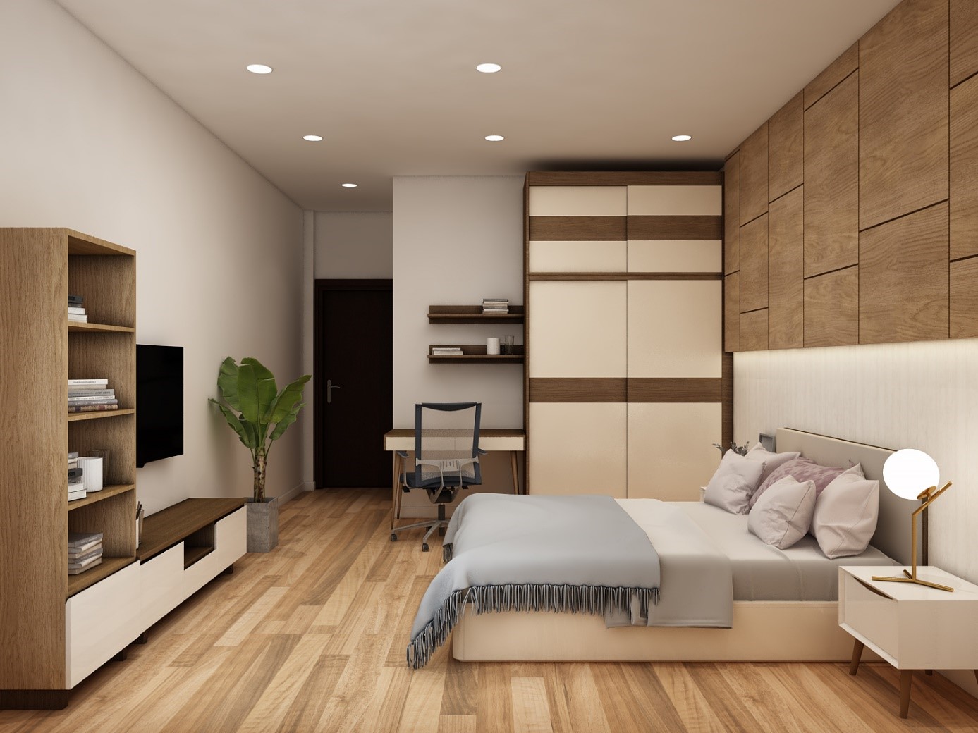 phòng ngủ trong mẫu nhà 2 tầng thiết kế đơn giản