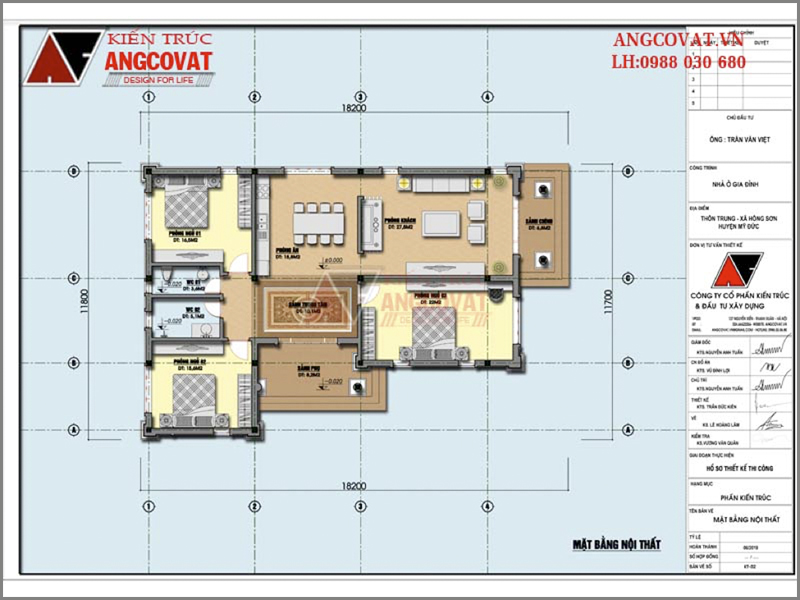 Xu hướng thiết kế nhà 2020: Biệt thự 1 tầng 2 mặt tiền 12x18m – Mặt bằng