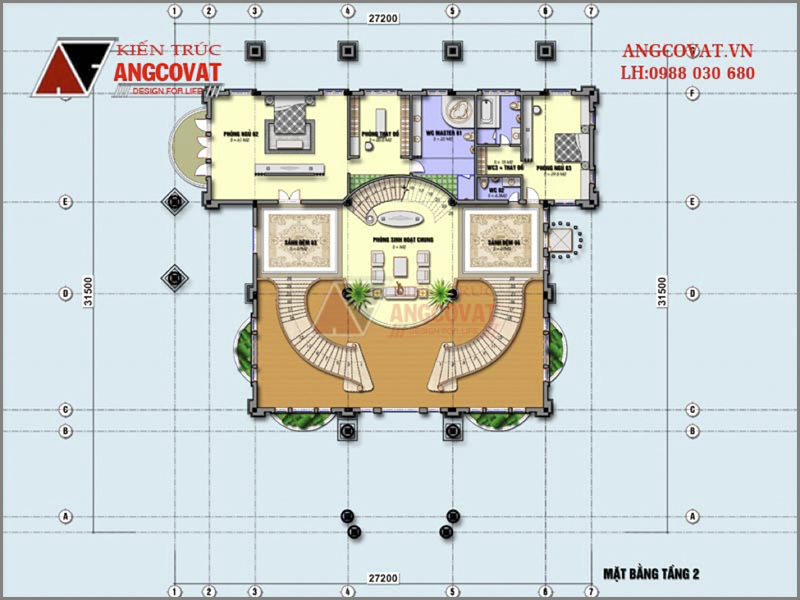 Xu hướng thiết kế nhà 2020: Dinh thự 4 tầng xa hoa, diễm lệ – Mặt bằng tầng 2