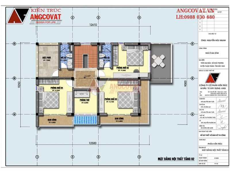 Mặt bằng tầng 2: Thiết kế biệt thự mini 2 tầng mái thái đẹp mặt tiền 15m của gia chủ tại Bắc Ninh