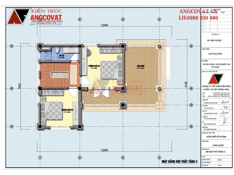 Mặt bằng tầng 2: Bản vẽ thiết kế biệt thự mini 2 tầng chữ L 3 phòng ngủ sang trọng