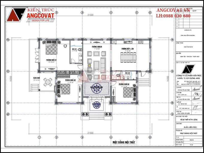 Mặt bằng nội thất: Thiết kế nhà cấp 4 3 phòng ngủ 200m2 kiến trúc tân cổ điển