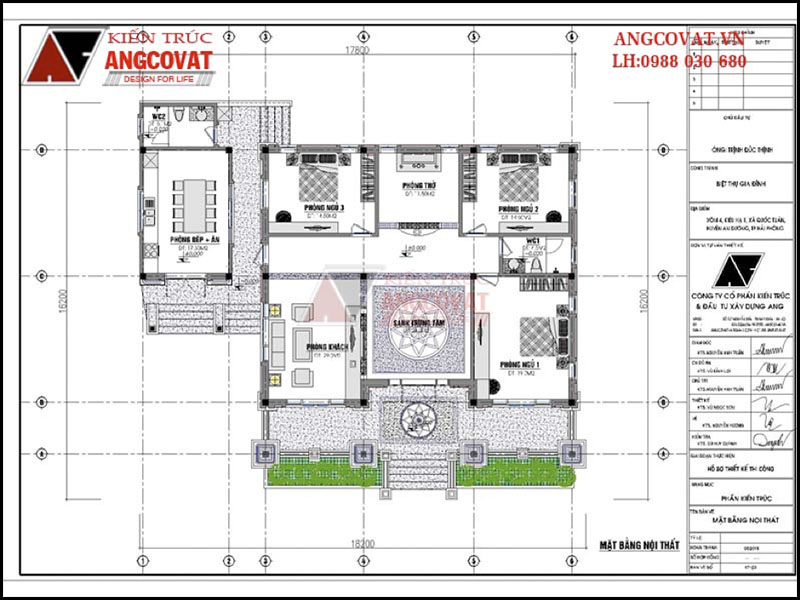 Mặt bằng nội thất: Thiết kế nhà cấp 4 3 phòng ngủ 200m2 vuông vắn
