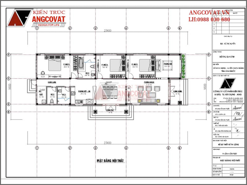 Mặt bằng nội thất: Thiết kế nhà cấp 4 mái thái 1 tầng 3 phòng ngủ kích thước 10x23m