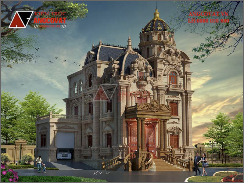 Hình ảnh phối cảnh: Bản thiết kế nhà biệt thự kiểu Pháp diện tích 250m2 tại Hà Tĩnh