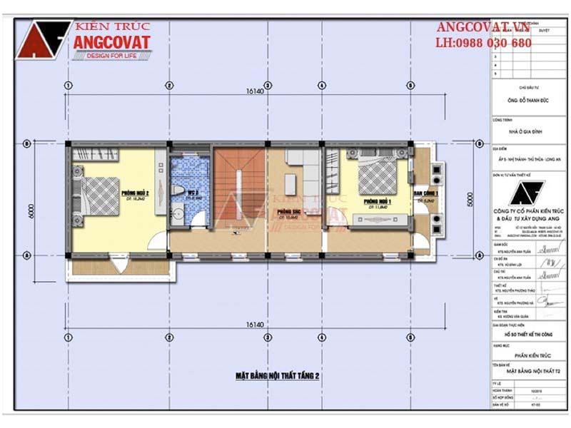 Mặt bằng tầng 2: Mẫu nhà mặt tiền 6m 3 tầng tân cổ điển đẹp diện tích 80m2 có 3 phòng ngủ
