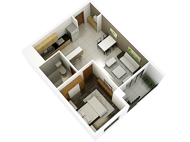 Phương án thiết kế công năng phù hợp với kiểu nhà 1 phòng ngủ số 11