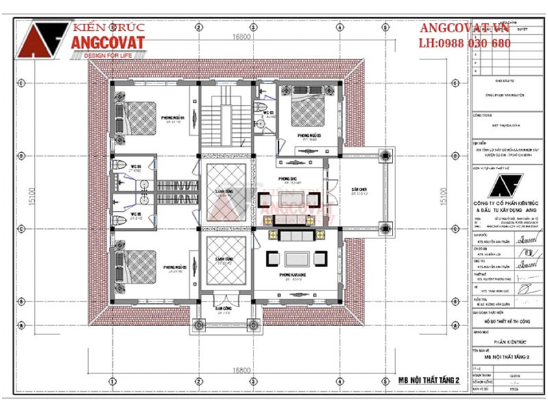 Mặt bằng tầng 2: Biệt thự 2 tầng mái thái tân cổ điển diện tích 170m2 có 5 phòng ngủ