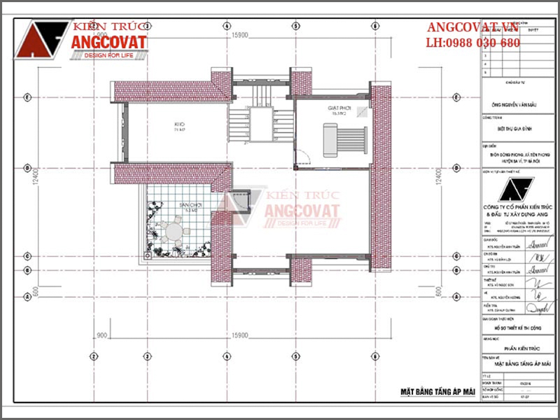 Mặt bằng tầng áp mái: Thiết kế biệt thự kiểu pháp tại Hà Nội diện tích 200m2 2 tầng hấp dẫn