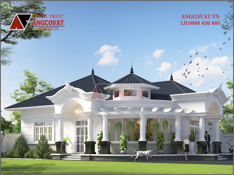 Phối cảnh 3D: Thiết kế biệt thự kiểu pháp tại Hà Nội diện tích 150m2 có 2 phòng ngủ