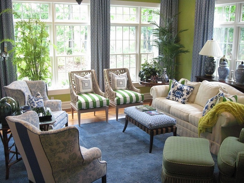 trang trí phòng khách màu xanh lá cây đơn giản