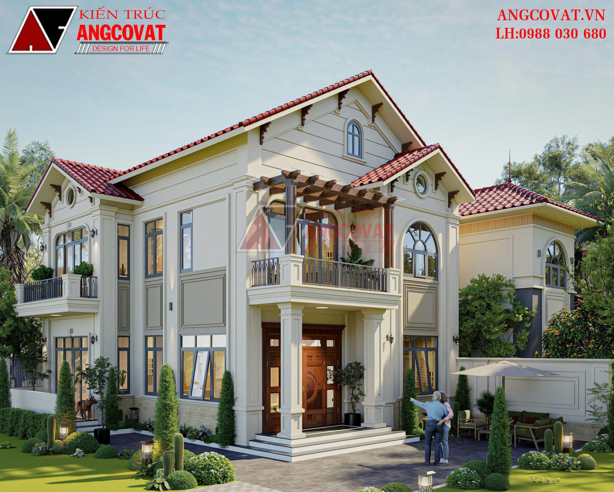 Bản vẽ nhà 2 tầng 9x12m 4 phòng ngủ mái Thái sang trọng BT1130226