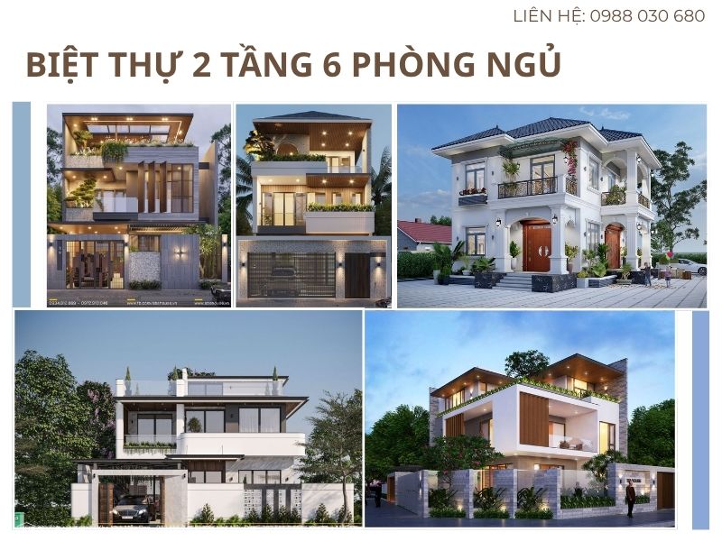 Gợi ý các mẫu biệt thự 2 tầng 6 phòng ngủ đẹp, sang trọng và tối ưu công năng 