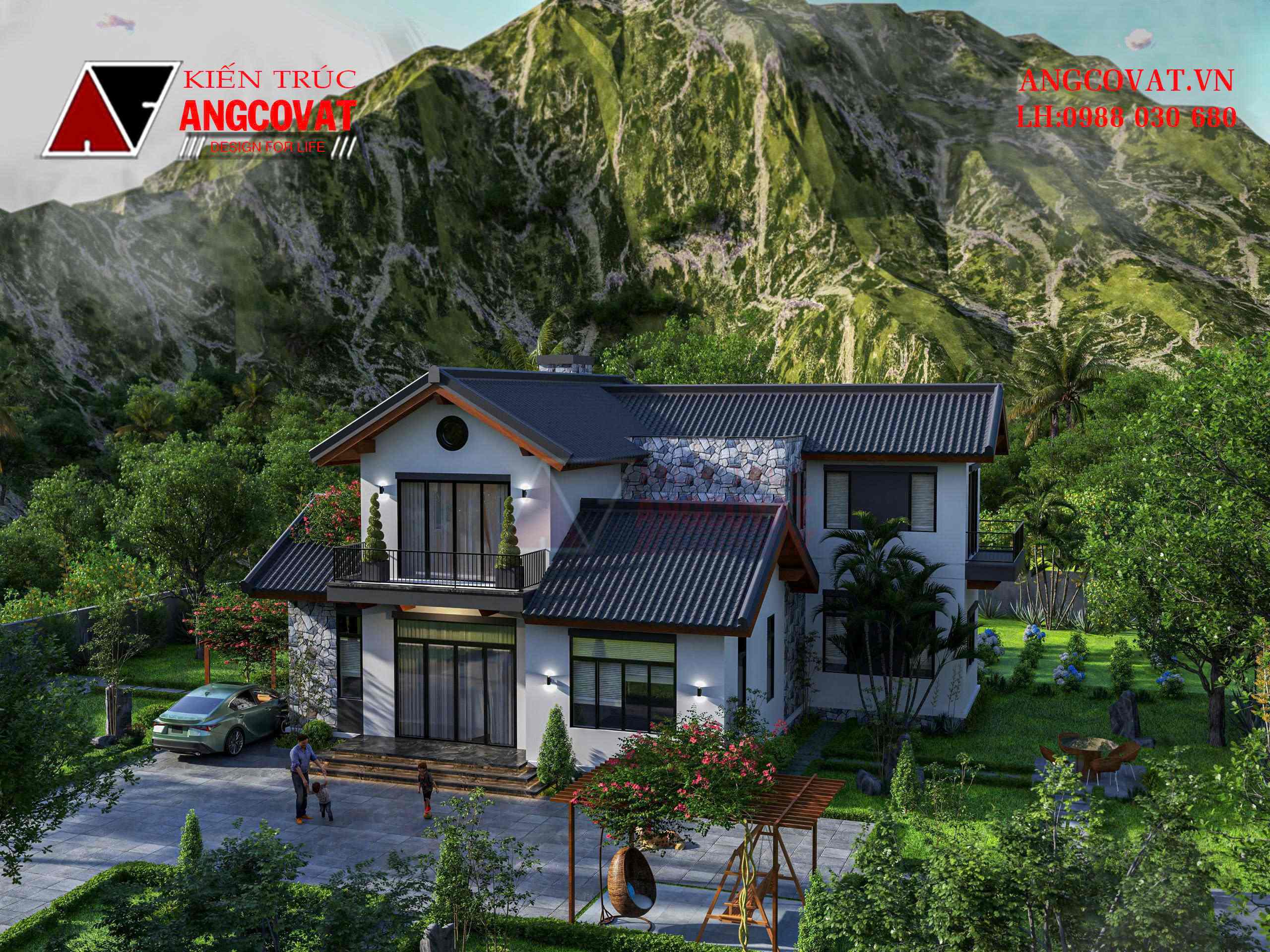 Thiết kế nhà vườn 2 tầng ở nông thôn đẹp, an nhiên và ấm áp BT1030226