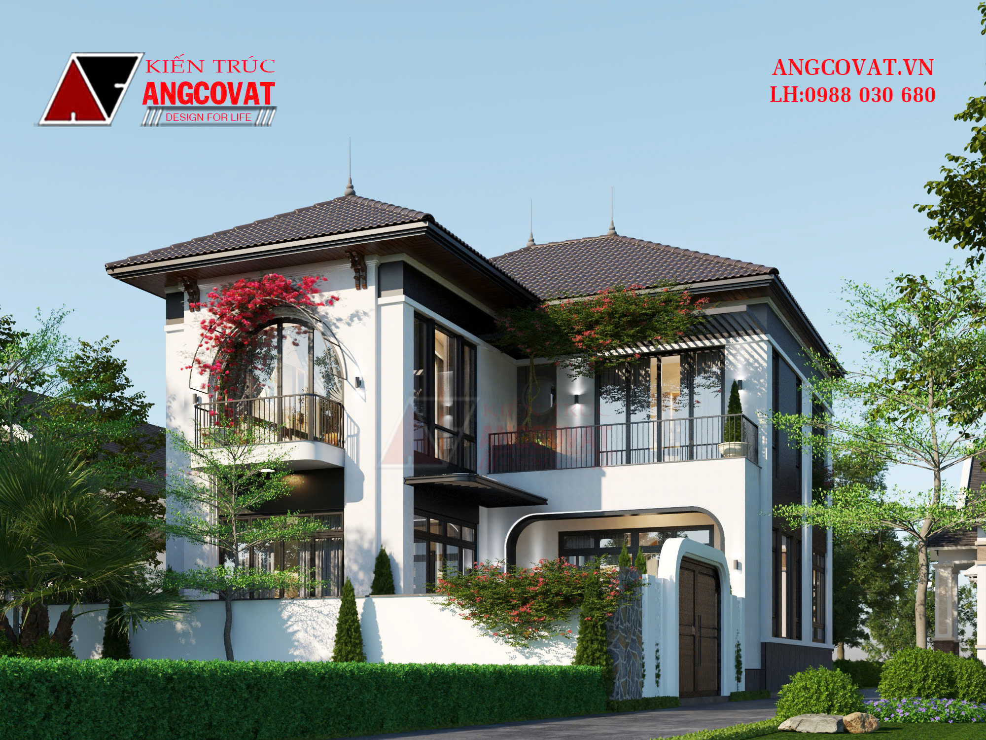 Mẫu nhà 2 tầng chữ l 100m2 mái nhật 4 phòng ngủ phòng thờ tầng 1 BT1190625