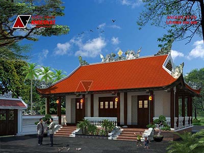 Mẫu thiết kế nhà ở kết hợp nhà thờ truyền thống mái ngói đỏ yên bình ở quê BT220129