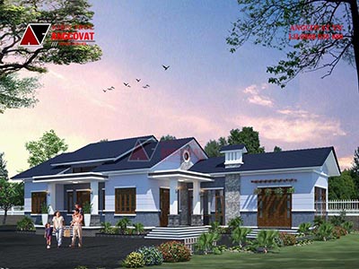 Thiết kế mẫu nhà mái thái 1 tầng 200m2 3 phòng ngủ ở Quảng Ninh BT518050