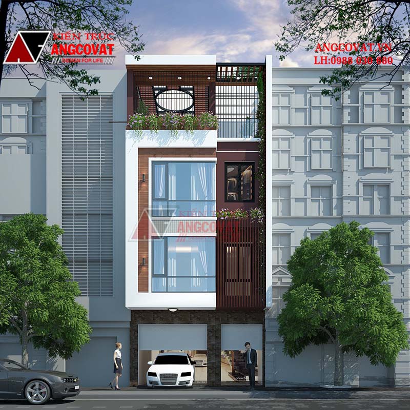 Thiết kế nhà 6x10m 4 tầng có gara 3 phòng ngủ hiện đại ở Hà Nội NP1100821