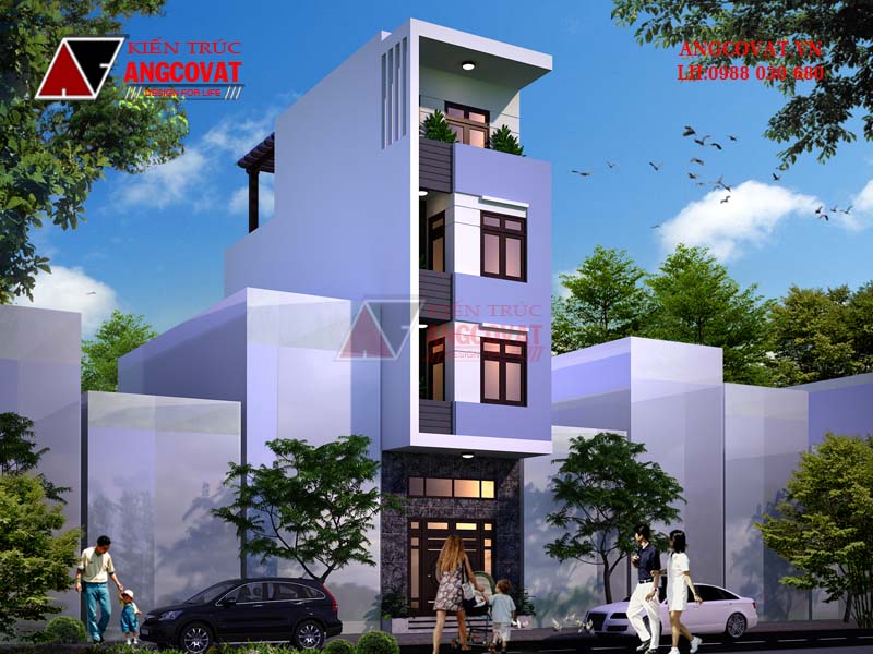 Bản vẽ chi tiết thiết kế nhà ống 55m2 4 tầng hiện đại mái bằng NP123067