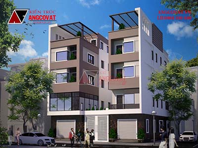 Mẫu nhà phố song lập 4 tầng trên mảnh đất xéo (méo) NP205017