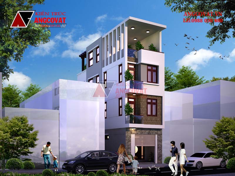 Hồ sơ thiết kế mẫu nhà ống mặt tiền 4m 4 tầng diện tích 55m2 hiện đại tinh tế NP327067