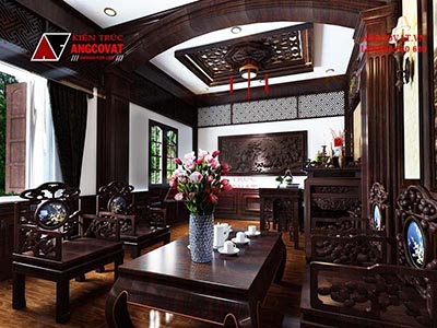 Tư vấn thiết kế nội thất phòng khách 25m2 kết hợp phòng thờ đẹp ở Long Biên Hà Nội NT526060