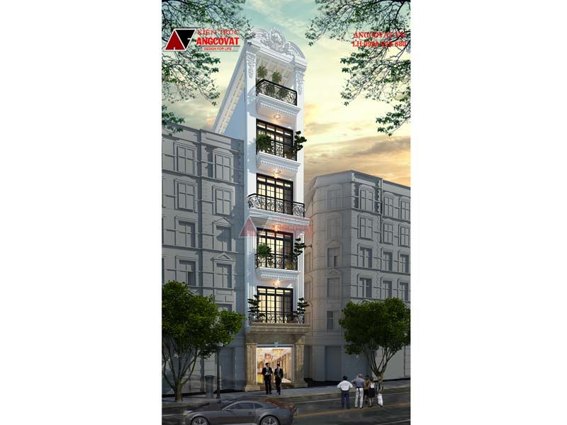 Tư vấn thiết kế nhà phố 5 tầng tân cổ điển có tum sang trọng NP220059