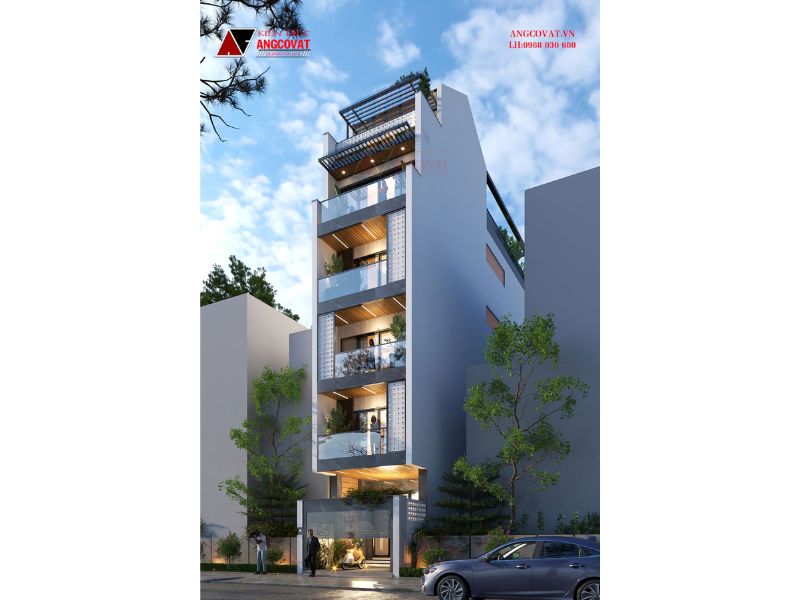 Thiết kế nhà phố 100m2 6 tầng có thang máy sang trọng và hiện đại tại Long Biên NP12122025