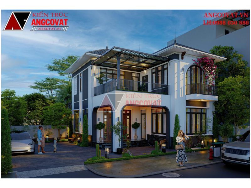 Vẻ đẹp tinh tế của mẫu nhà vuông 2 tầng 10x10m đẹp ở nông thôn BT250326