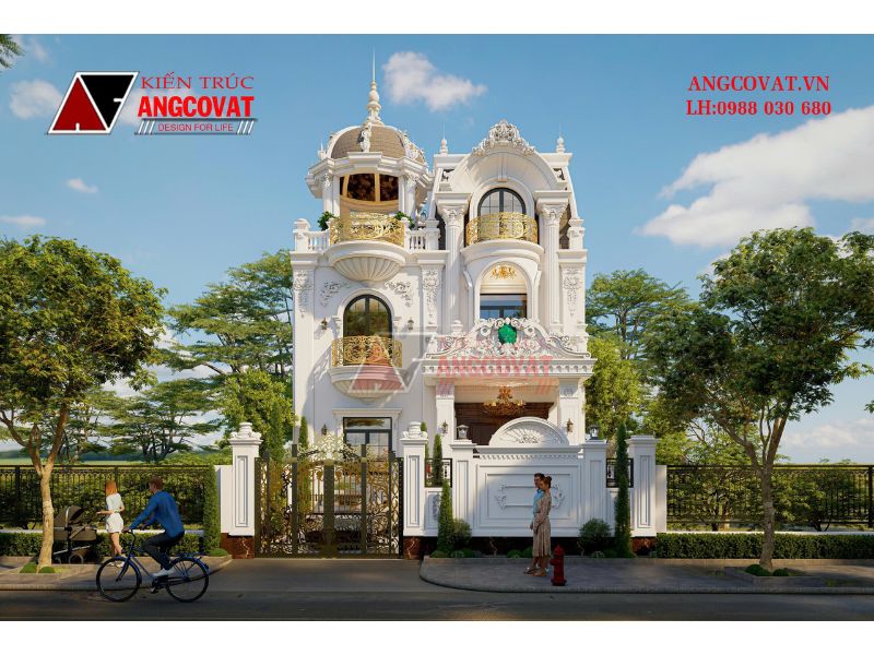 Thiết kế biệt thự 3 tầng cổ điển diện tích 150m2/sàn trên diện tích đất 9,5x22m BT270526