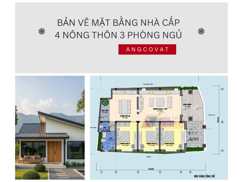 Trọn bộ sưu tập bản vẽ mặt bằng nhà cấp 4 nông thôn 3 phòng ngủ mới nhất 2026