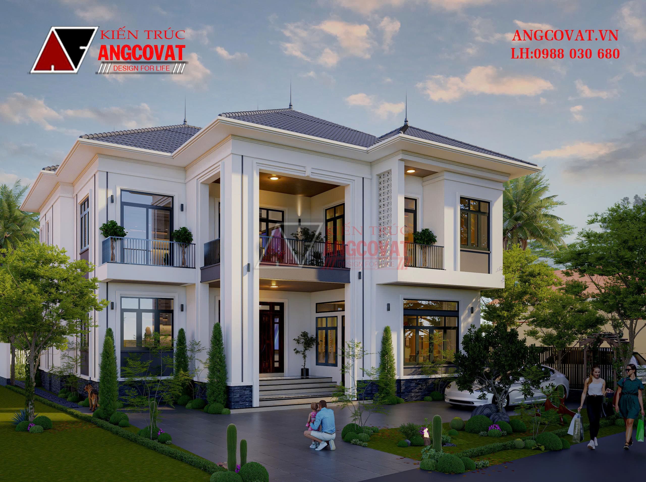 Chi phí làm nhà mái nhật 100m2 hiện đại 2 tầng ở quê BT1020426