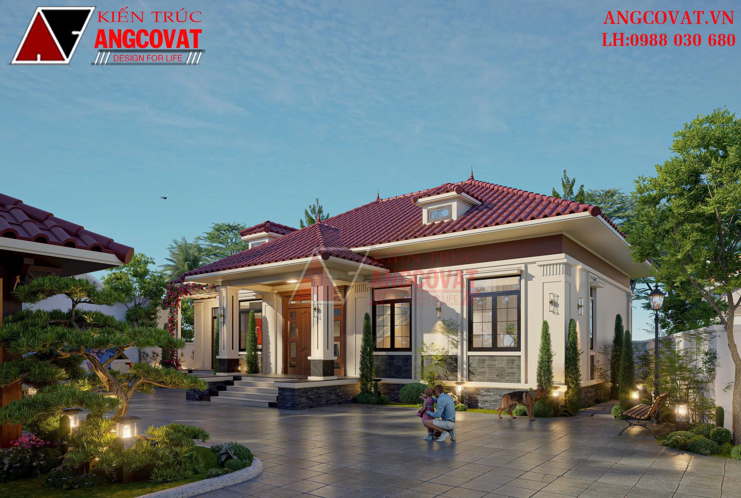 MẪU NHÀ 1 TẦNG MÁI NHẬT ĐẸP Ở NÔNG THÔN KẾT HỢP SÂN VƯỜN BT2240326