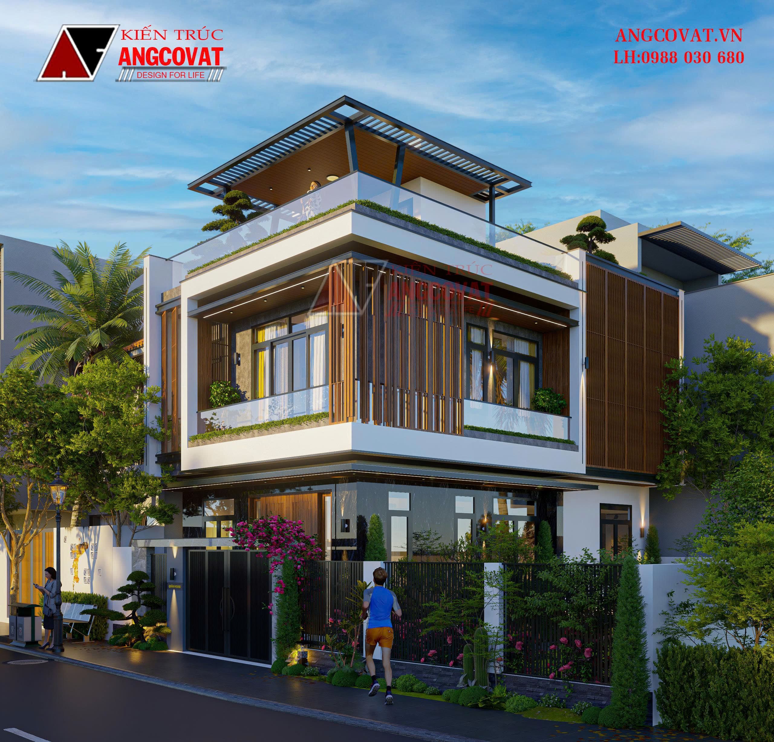 Thiết kế nhà 2 tầng vuông đẹp ở nông thôn 100m2 mái bằng hiện đại BT1260326